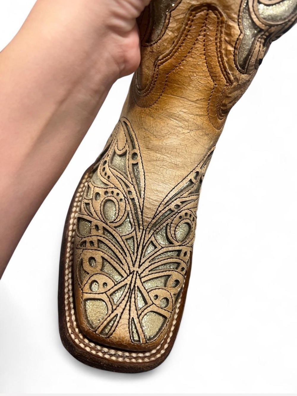 Corral Teen Shiny Inlay and Embroidery Square Toe Boot - Picture 2 of 5